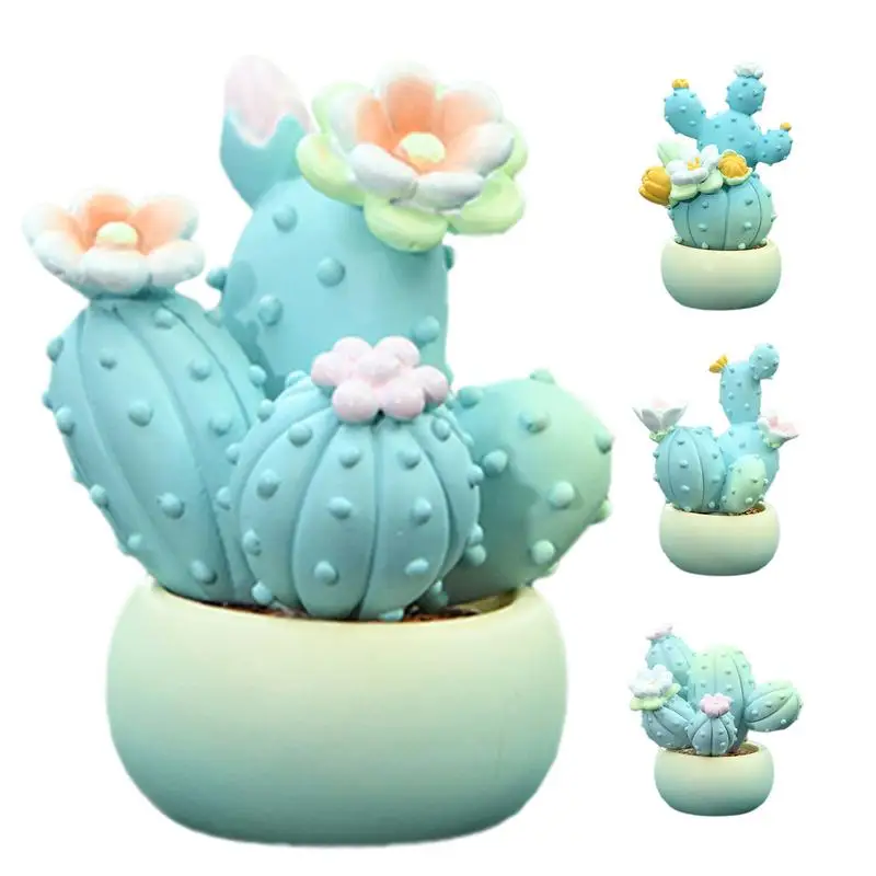 Car Resin Cactus Figurine Creative Simulation Small Potted Plants Fantasy Cactus Auto Ornament Green Plants And Home Decorations