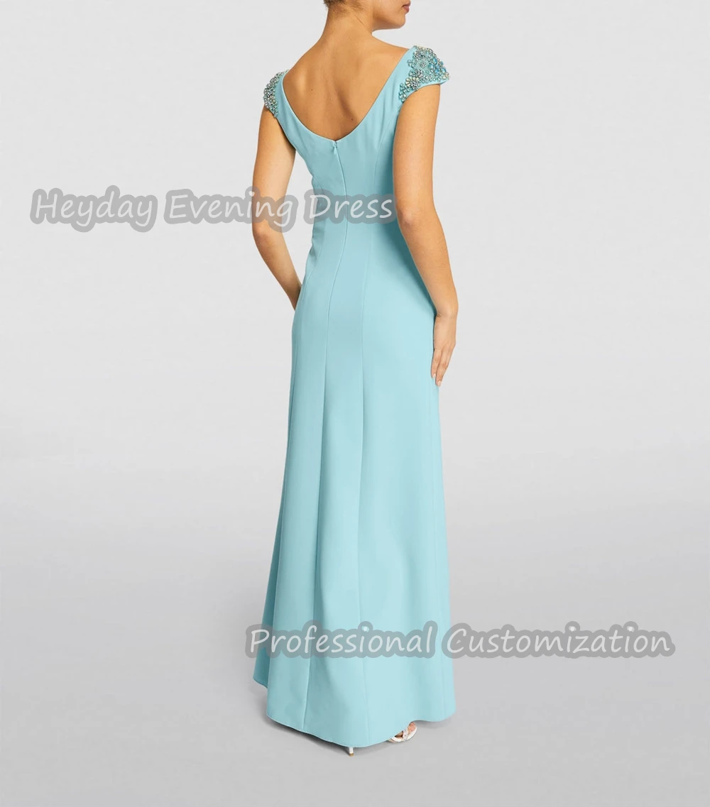 Heyday Straight Scoop Neckline Saudi Sleeveless Prom Gown Beaded Crepe Floor Length Sexy Elegant Dress For luxurious Women 2024