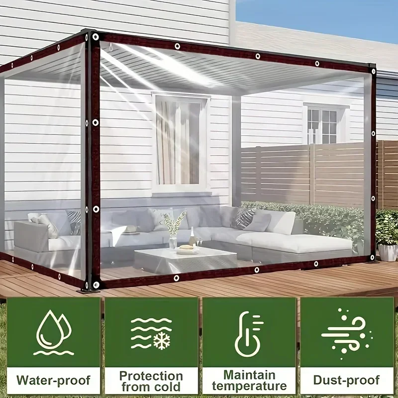 Lona impermeable transparente gruesa para jardín, lona de polietileno transparente a prueba de lluvia, cubierta para plantas, tela aislante para cobertizo con ojales