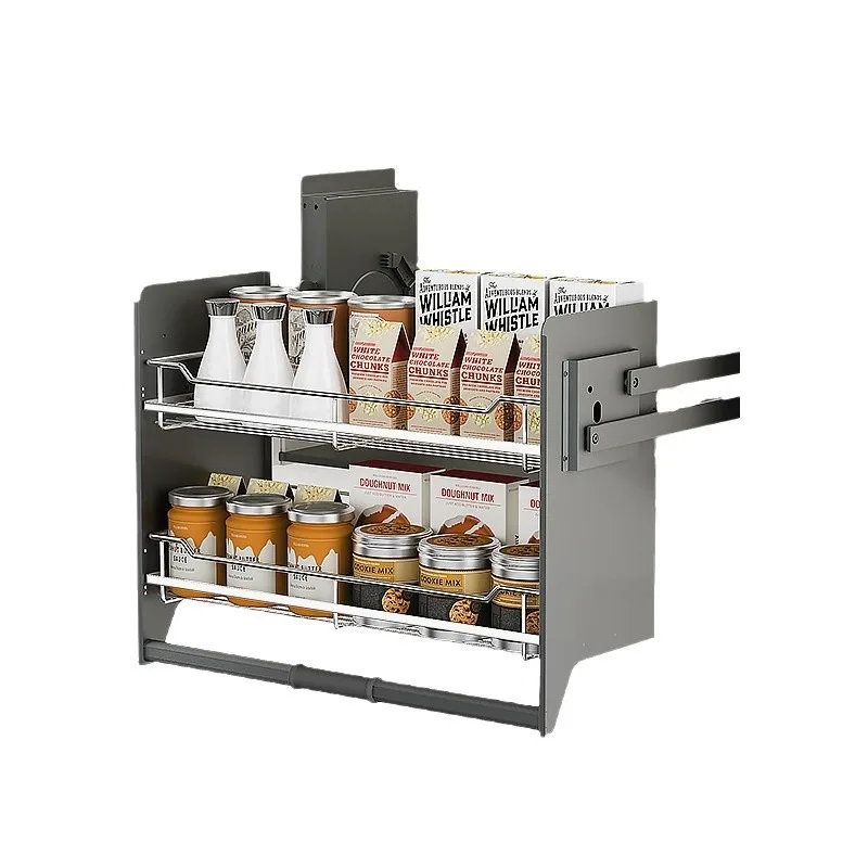 

Kitchen Hanging Cabinet Lifting Basket Double Layer Seasoning Shelf Cabinet Pull-down Buffer Pull Basket Lift Seasoning Basket