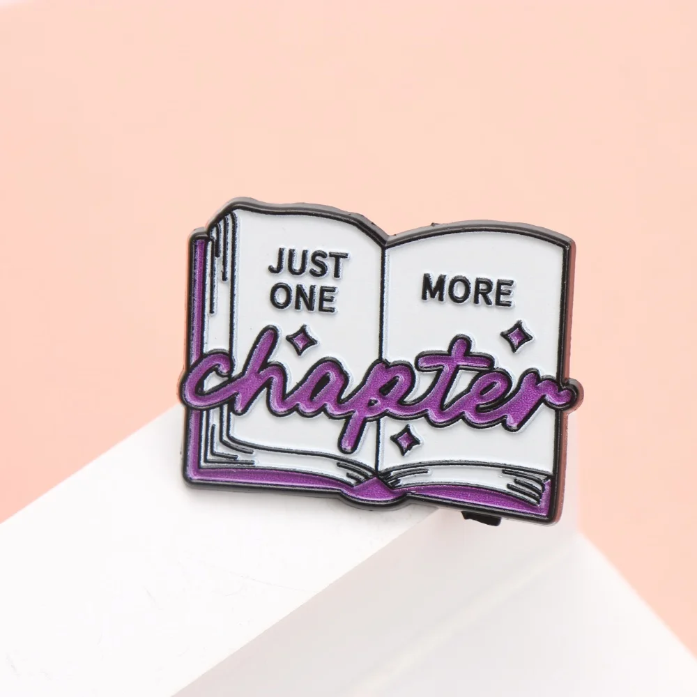 Just One More Chapter Enamel Pin - Cartoon Punk Book Lapel Badge for Backpack Clothing DIY Reading Gift