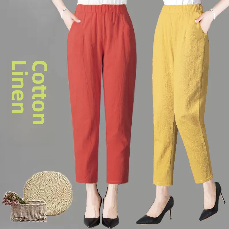 

Летние повседневные хлопково-льняные свободные брюки-галифе для женщин, утягивающие, тонкие, длиной 7/8