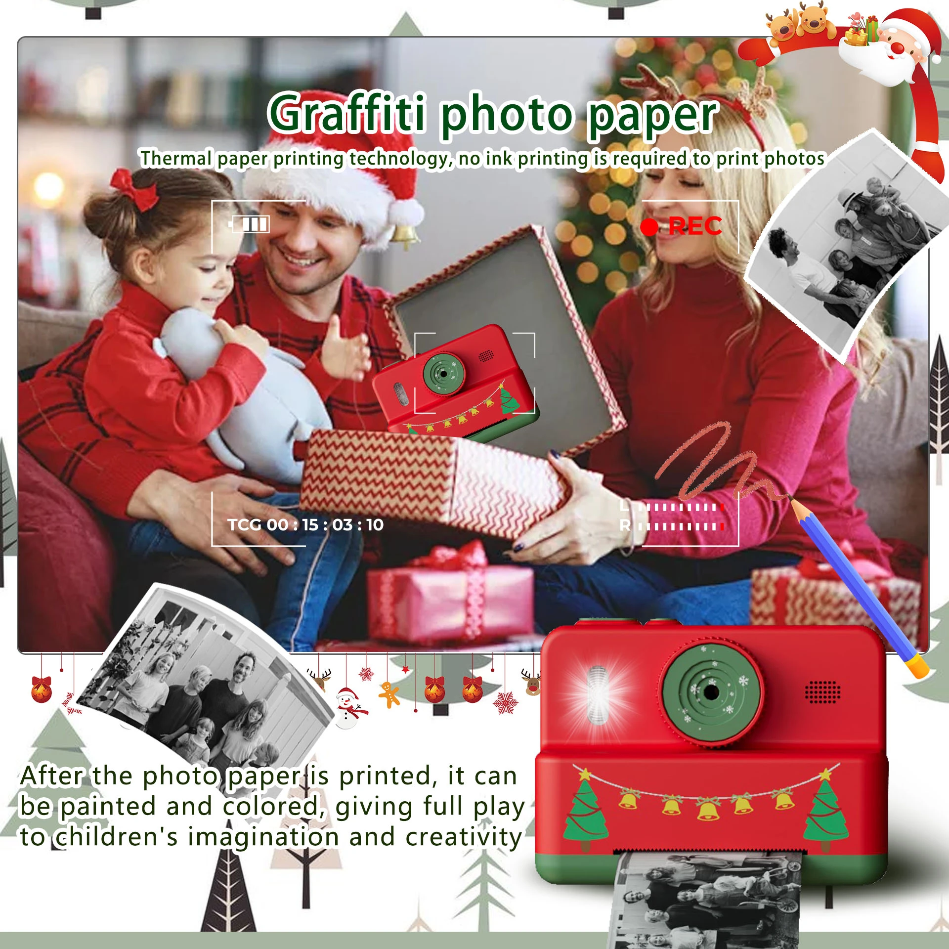 Cámara para Niños, Mini Cámara Digital de Doble Lente con Pantalla IPS de 2.8 Pulgadas e Impresión Instantánea, Cámara de Impresión de Fotos Portátil, Juguete, Regalo de Navidad