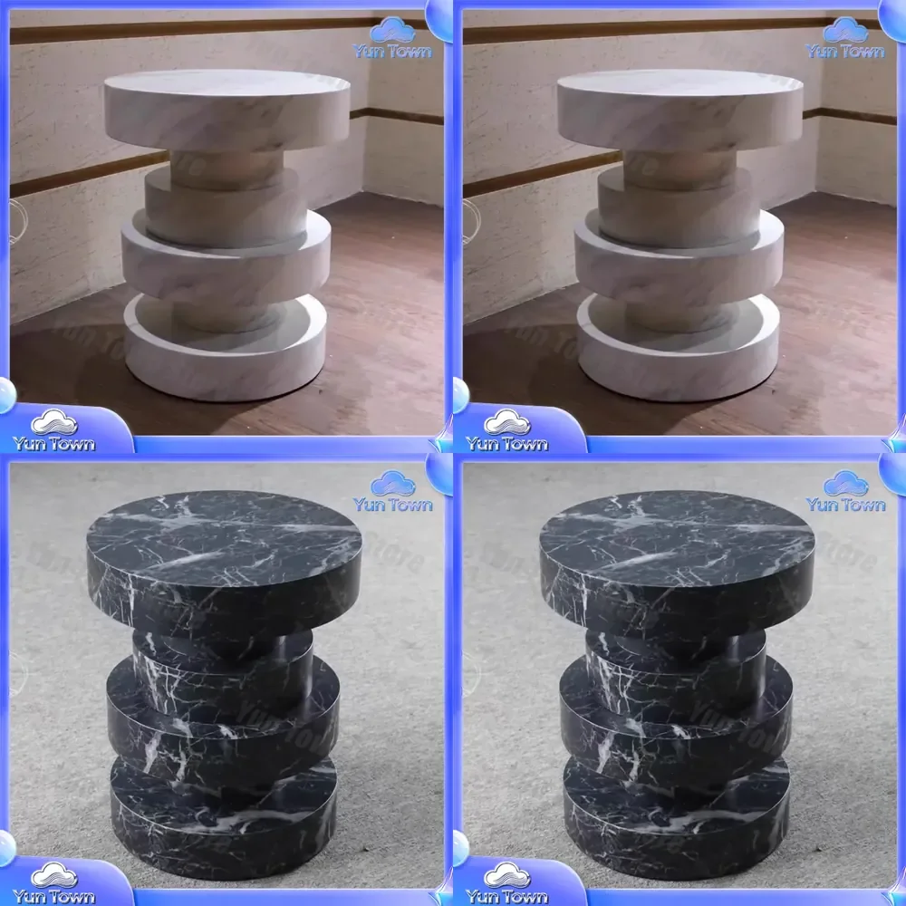 Nordic Extremely Simple Modern Round Marble Pattern Living Room Balcony Light Luxury Small Coffee Table Sofa Side Bedside