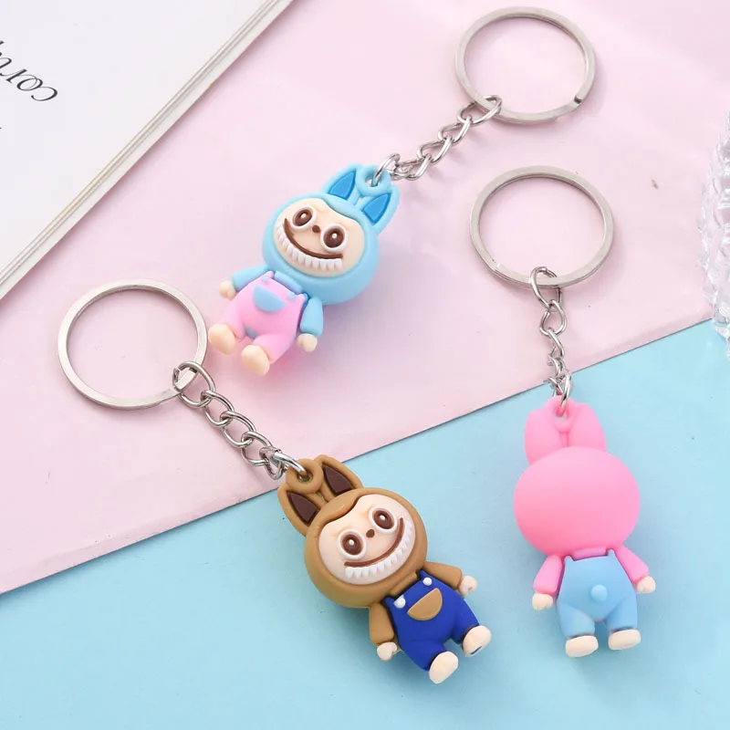 Mini Labubu Doll Keychain Charm Cute Tiny Anime Figure Original Small Monsters Keyring Surprise Gift
