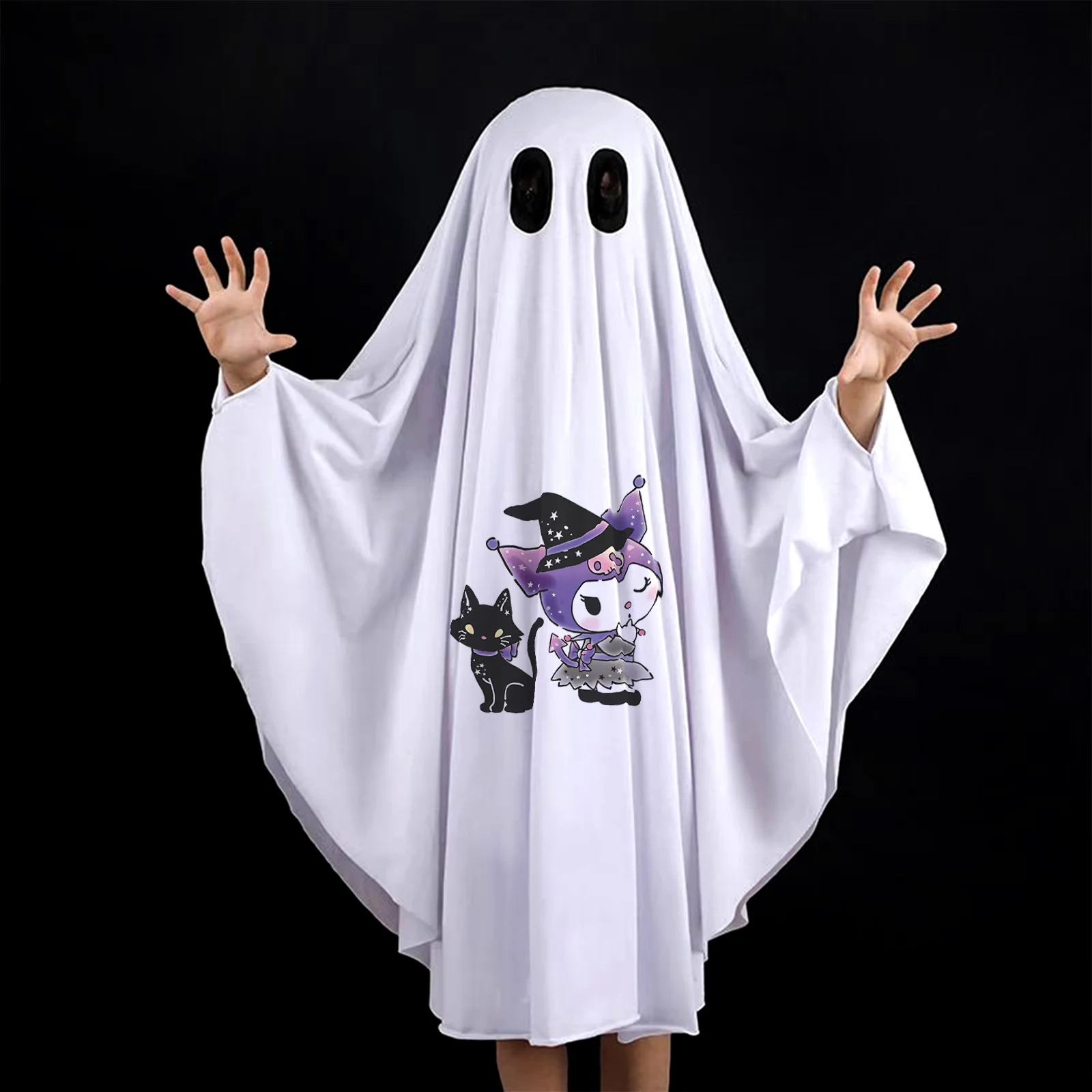 Kuromi Halloween Cosplay Costume Horror Fright Ghost Smiley Face Black Eye Cloak Stage Performance Cosplay Costume