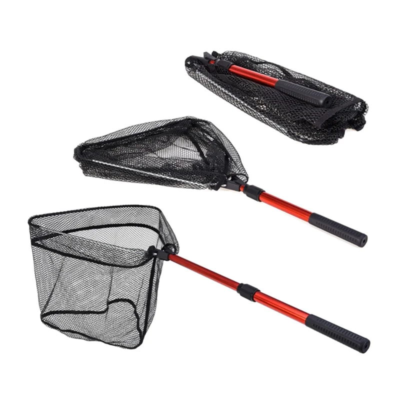 2525+ Red Triangle Folding Copy Net 2-Section Telescopic Portable Lure Fly Fishing Hand Copy Net Fishing Tool