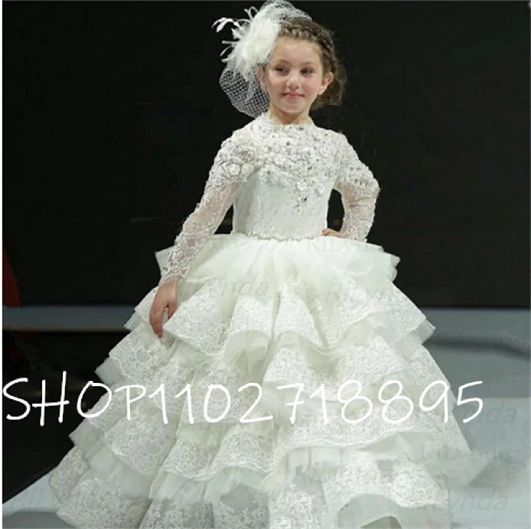 Puffy Flower Girl Dresses Off The Shoulder Princess Dress Tulle Puffy First Communion Dress Cute Kids Dress