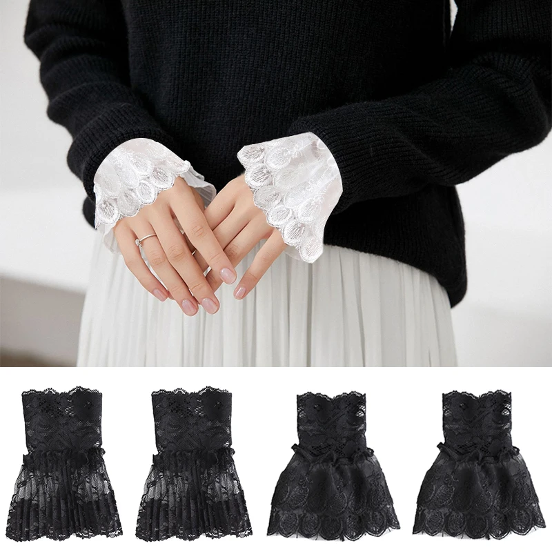 

Fashion Fake Sleeves Winter Sweater Shirt Decorative sleeves Lace Floral Pleated Fake Sleeve White Black Ruffles fake cuffs