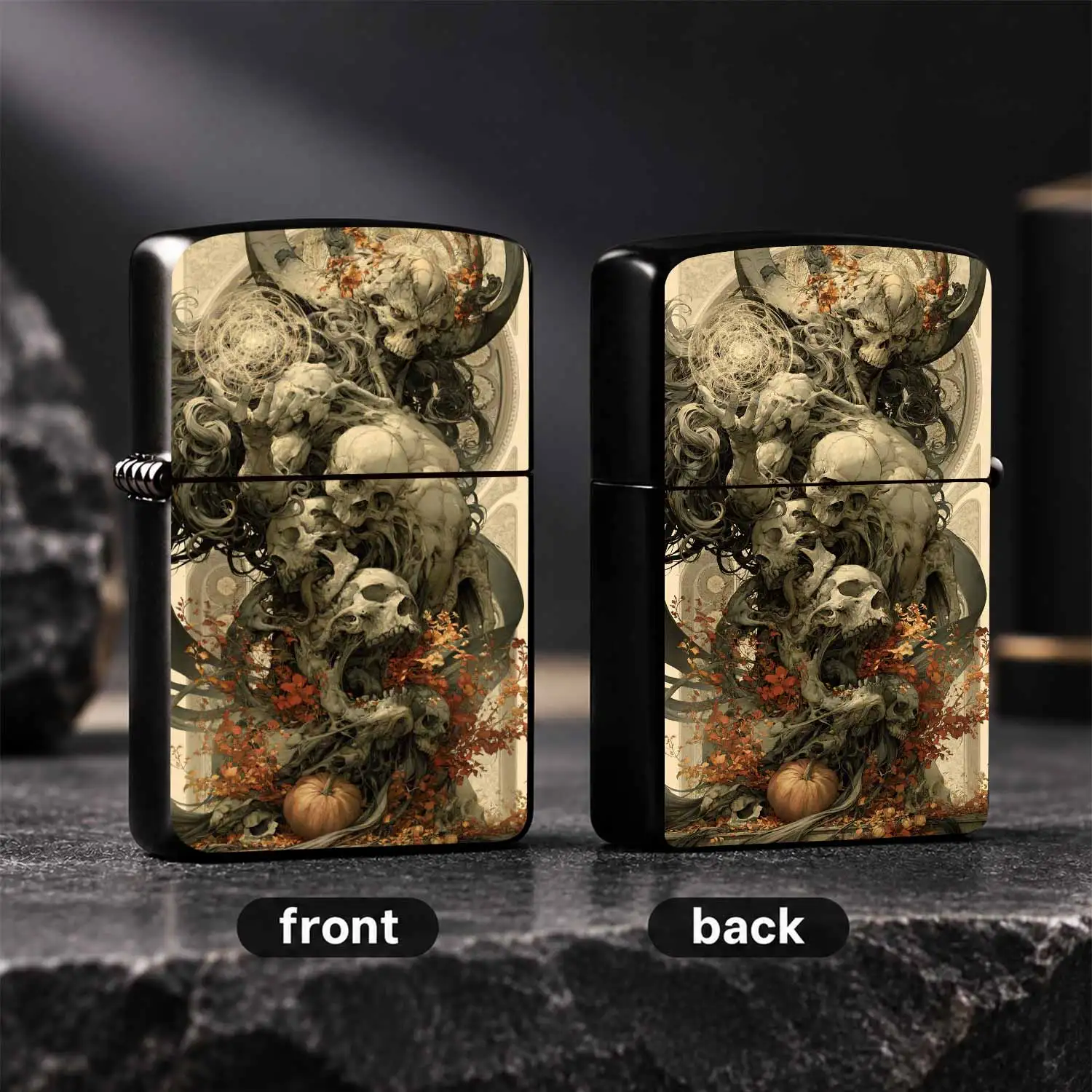 Vintage Dark Skull Art Lighter, Autumn Halloween Themed Portable Igniter, Exquisite Ornate Magic Pattern Ignition Tool, Ideal for Daily Outdoor Use, Unique Creative Gift for All Scenarios A Humorous And Interesting Lighter