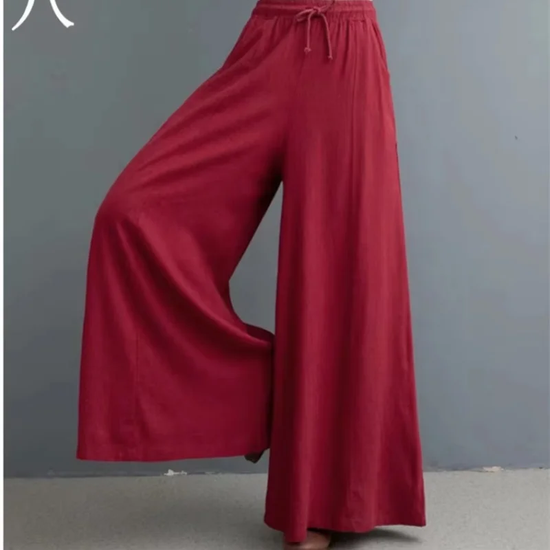 2026 New fashion Plus size pants Women cotton linen Trousers Bohemian Loose Leisure wide leg pants Summer skirt pants 6XL 7XL