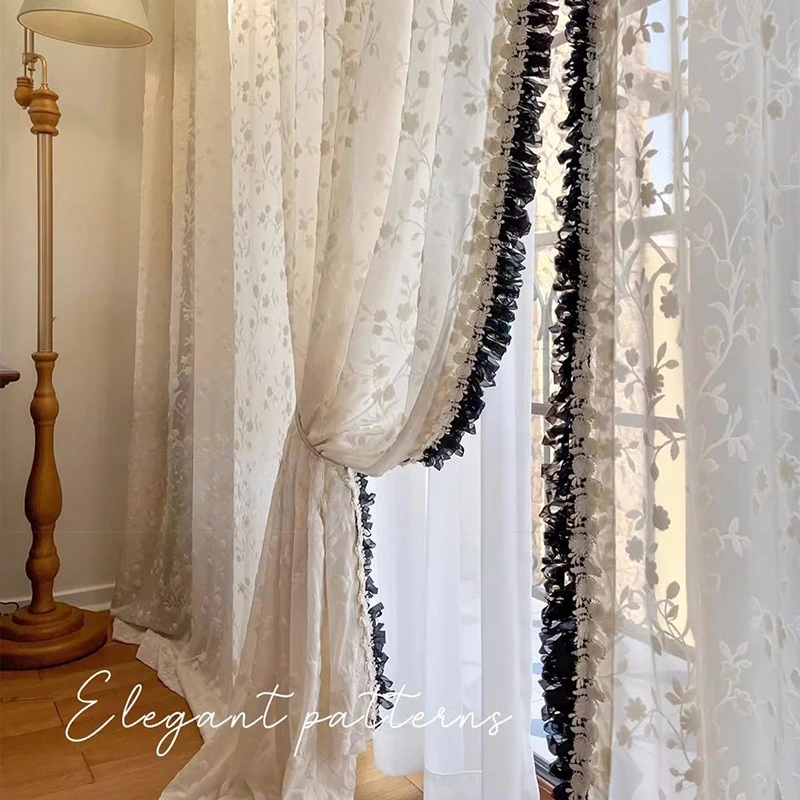 French Romantic American Embossed Jacquard Window Screen Beautiful Bedroom Living Room Light Luxury Custom Size White Tulle