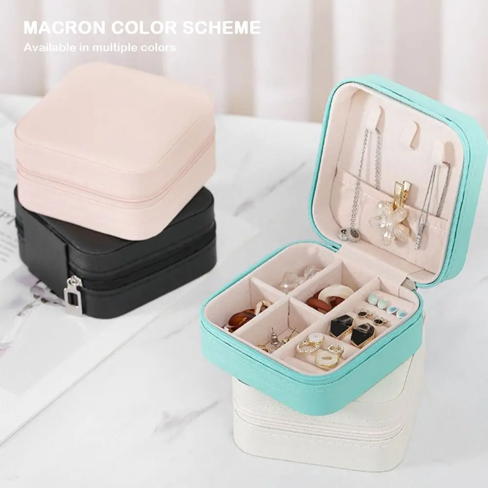 Cute PU Leather Jewelry Box Simple Design Macaroon Style Portable Jewelry Box Mini Size Display Case Storage Solution