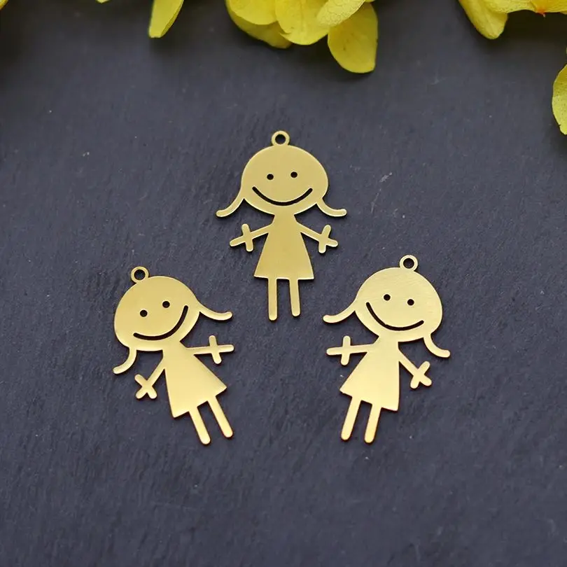 

3pcs Cartoon Girl Maidy diy Charms Stainless Steel Pendant Fit Kids Gifts for Jewelry Making Bracelets Handmade Bulk Accessories