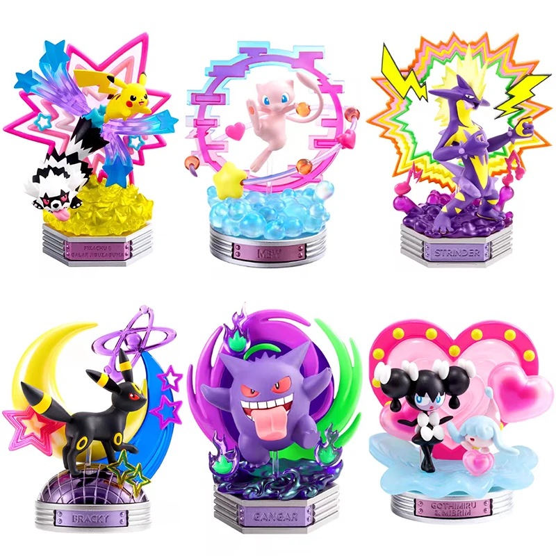 

Re-Ment Pokémon NEON PARTY Collection Pikachu&Galar Jiguzaguma Mew Strinder Bracky Gangar Gothimiru&Mibrim Original Toys Gift
