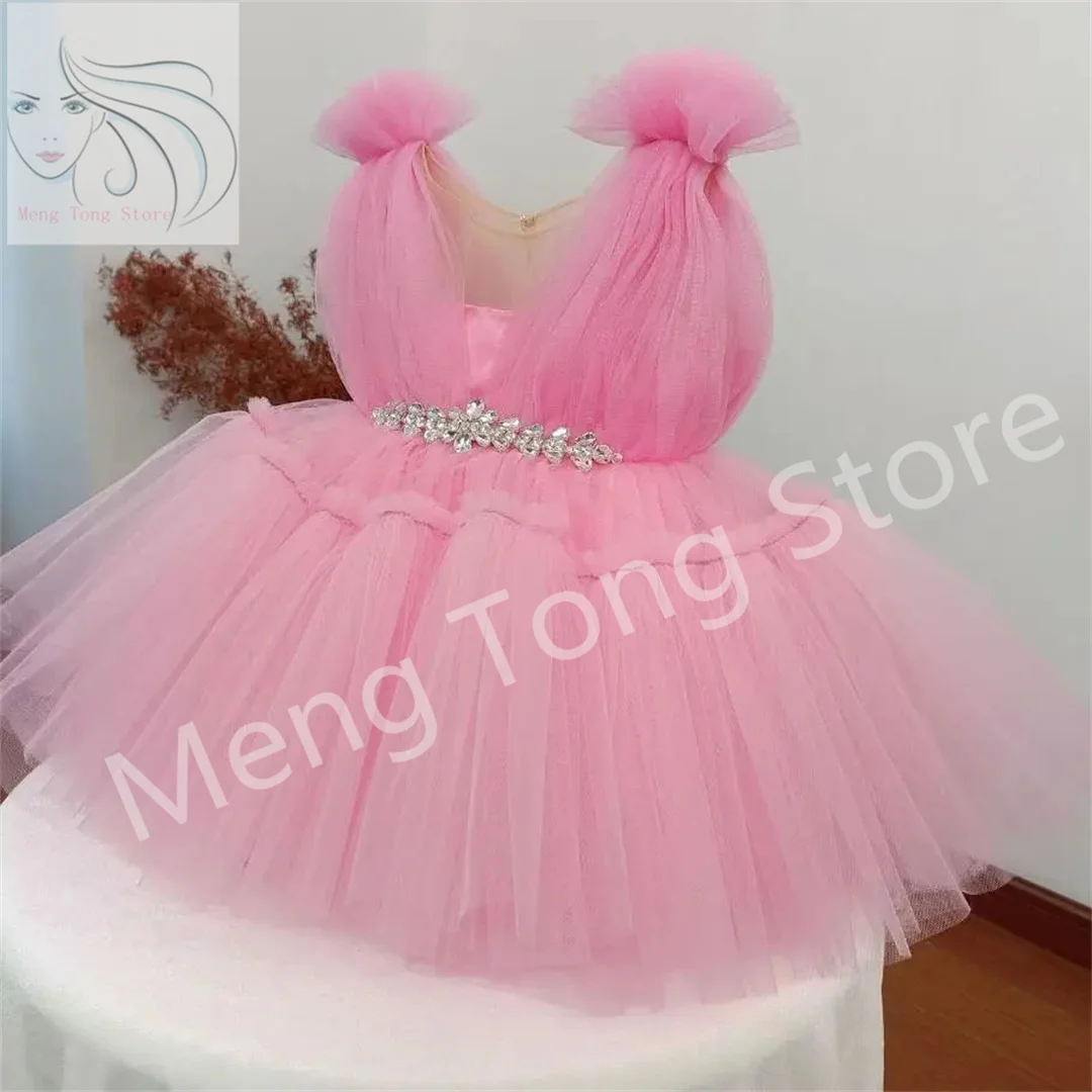 Robe de Bal en Tulle Rose à Plusieurs Niveaux pour Fille, Vêtement à Fleurs, pour Spectacle, ixd'Anniversaire, Première Communion, pour Enfant en Bas Âge, 2 Pièces