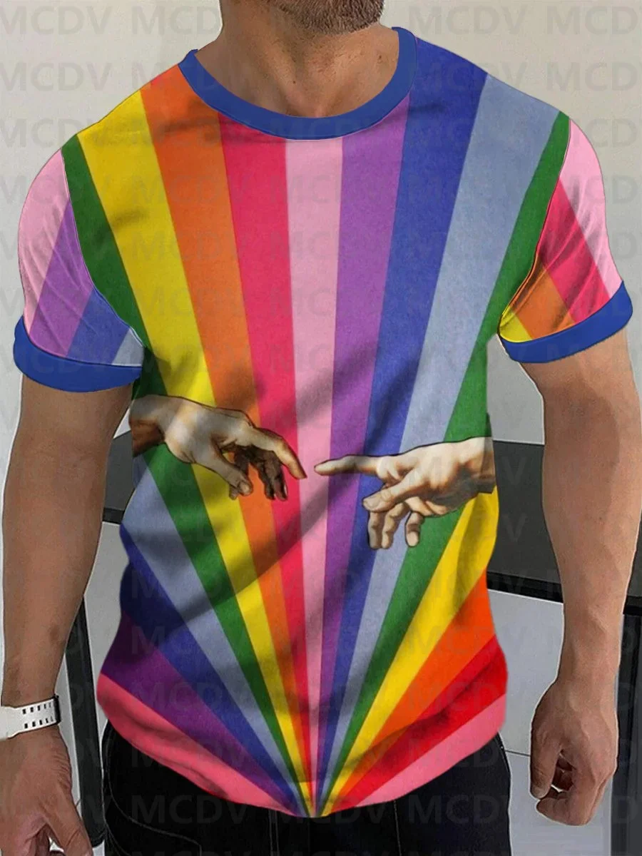 T-shirt męski z krótkim rękawem i nadrukiem Rainbow Holding Hands