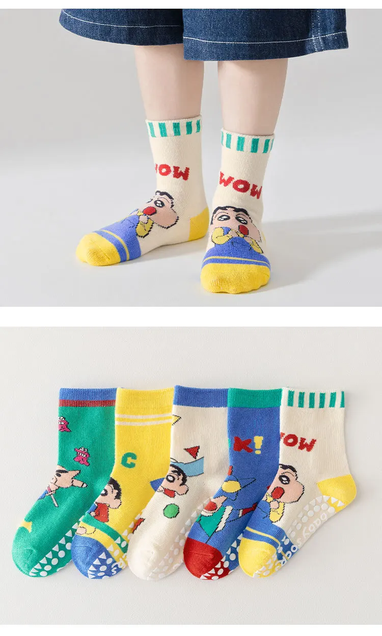 5 uds dibujos animados Kawaii para Crayon Shin-chan calcetines antideslizantes calcetines de suelo Otoño e Invierno calcetines cálidos de algodón para hombres y mujeres regalo
