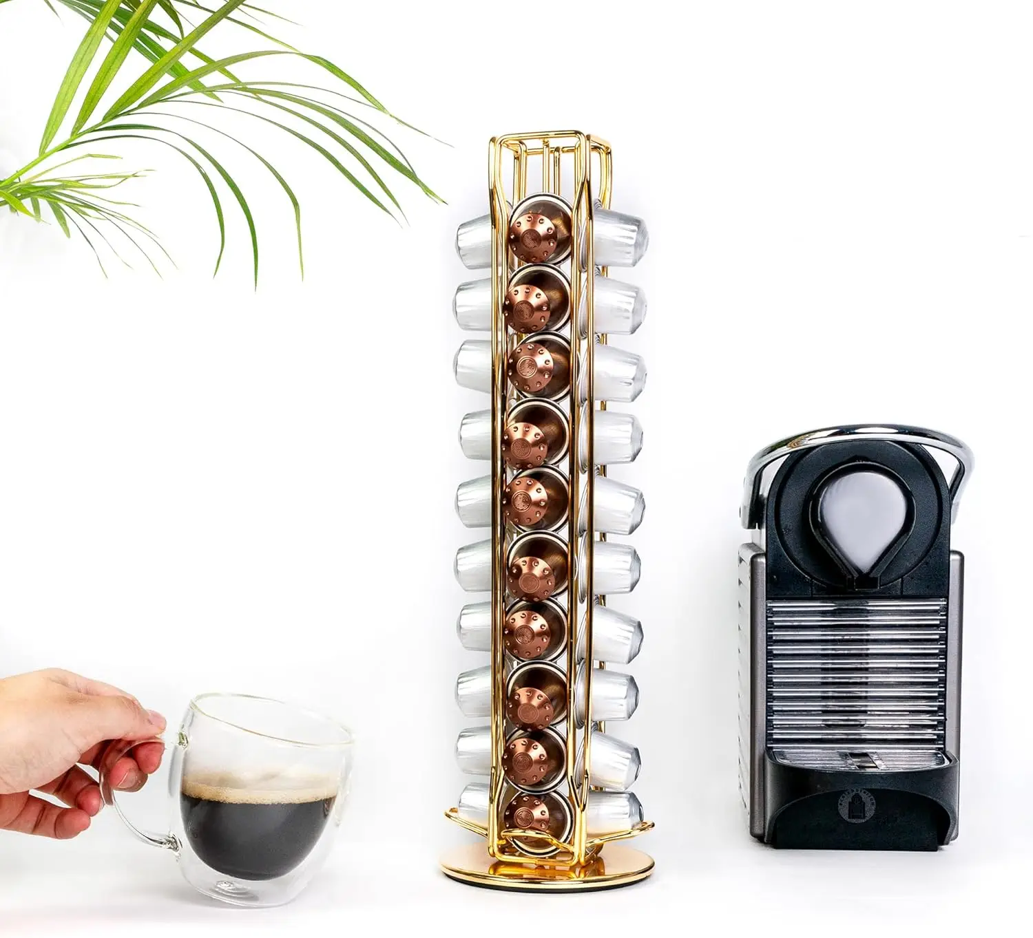 Nespresso Coffee Capsule Holder Compatible with Nespresso Pod Holder Gold Rotating Capsule Stand Storage for Coffee Capsules