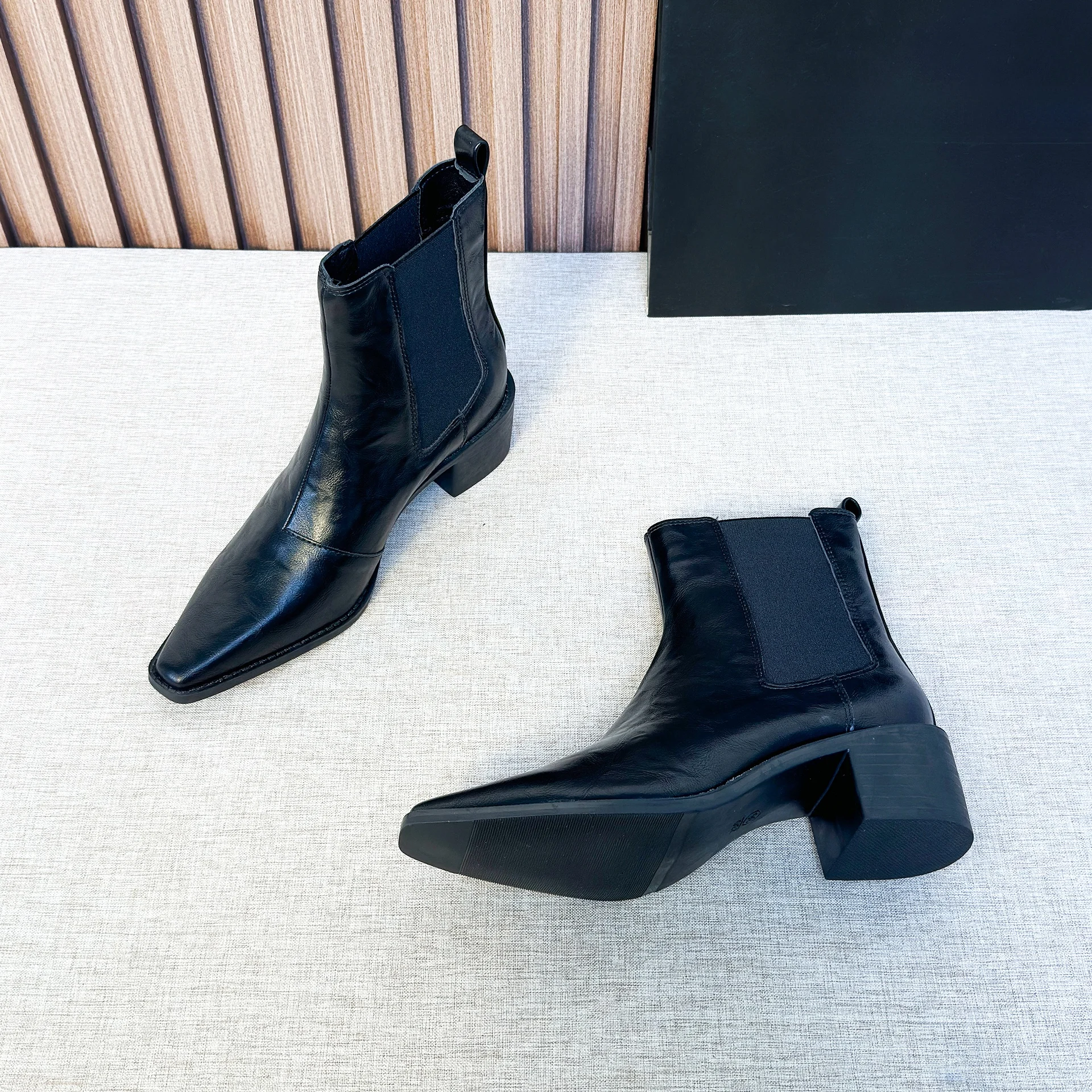 

Ботинки Bla с квадратной головкой и эластичной кожаной поверхностью, женские модные ботинки на высоком каблуке, зимние теплые ботинки для поездок на работу