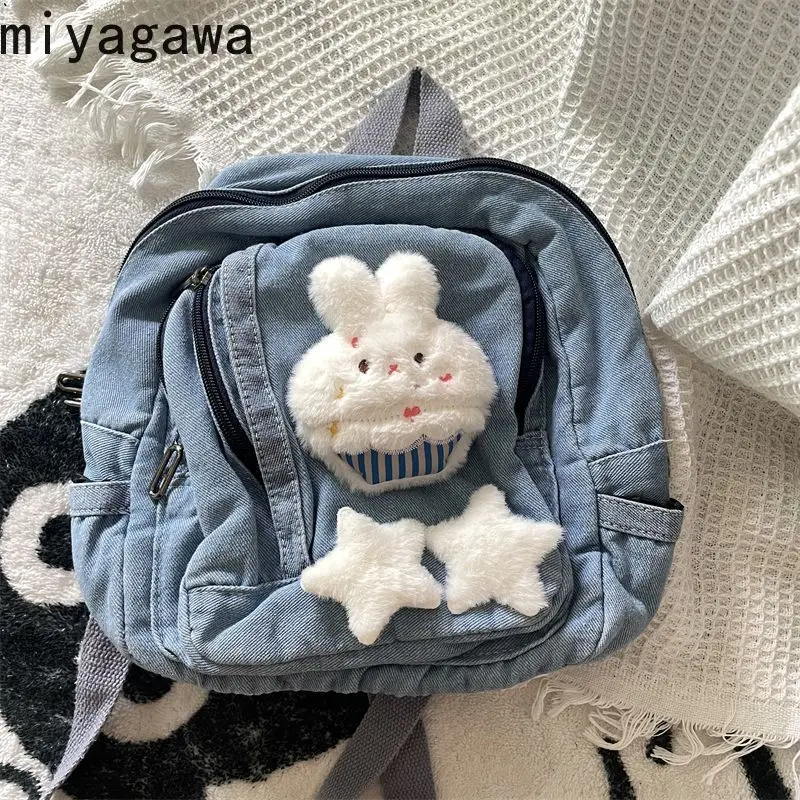 

Miyagawa Versatile Cute Schoolbag Retro Sweet Cartoon Girl Small Backpack 2023 Japanese Style Women Mini Jeans Backpacks