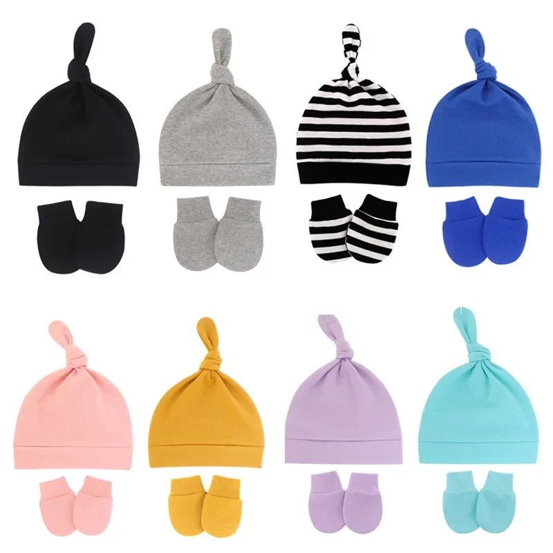 

Newborn Baby Hat with Gloves Autumn Winter Warm Cotton Kids Beanies Stuff Children Accessories Infant Nightcap 0-6 Months Babies