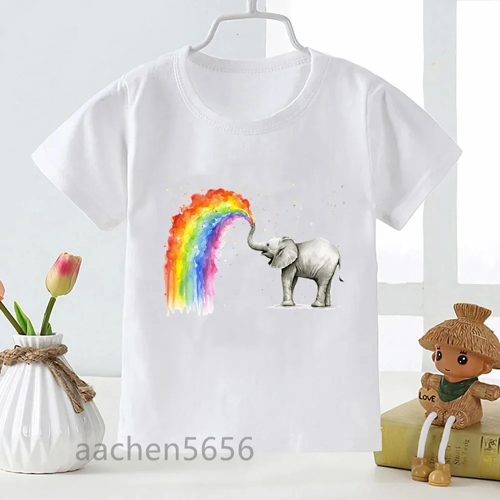 

Elephant Pattern New Funny T-Shirt Boys Boy T Shirt Fashion O-Neck Kids Short Sleeve Tees Printing Children White Clothing
