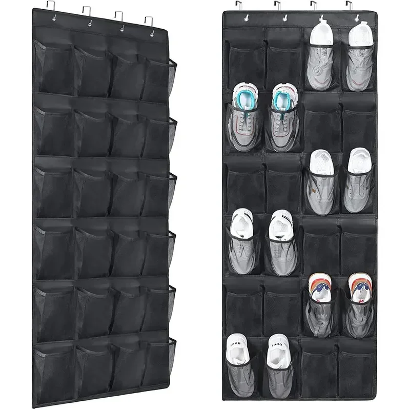 24 Pocket Over The Door Shoe Organizer Storage Bag For Shoes Sturdy Hanging Closet Rack Space-Saving Home Storage Solution