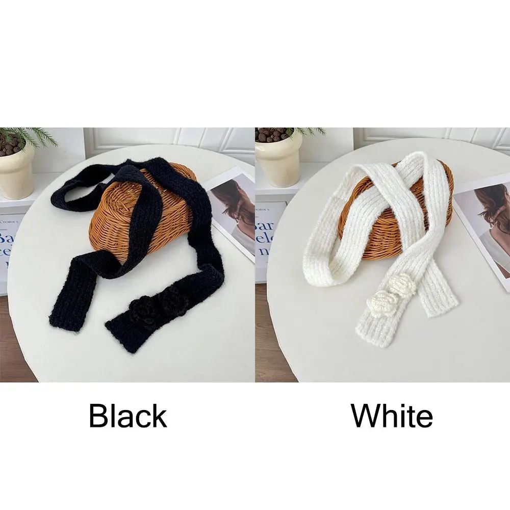 New Narrow Flower Knitted Scarf Photo Props Solid Color Thicken Scarf Warm Soft Long Soft Sticky Scarf Winter Autumn