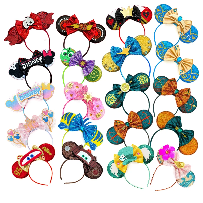 2024 New Design Pattern Mickey Mouse Ears Hairband Sequin Bows Girl Adult Kids Halloween Party Cosplay Hair Accessories