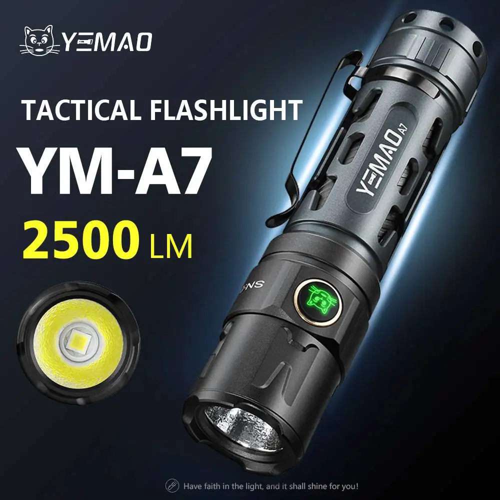 

YEMAO A7 Portable Tactical Aluminum Alloy Flashlight 2500LM P50 Lamp Beads 5 Light Modes Rechargeable 21700 Battery IP64 Torch