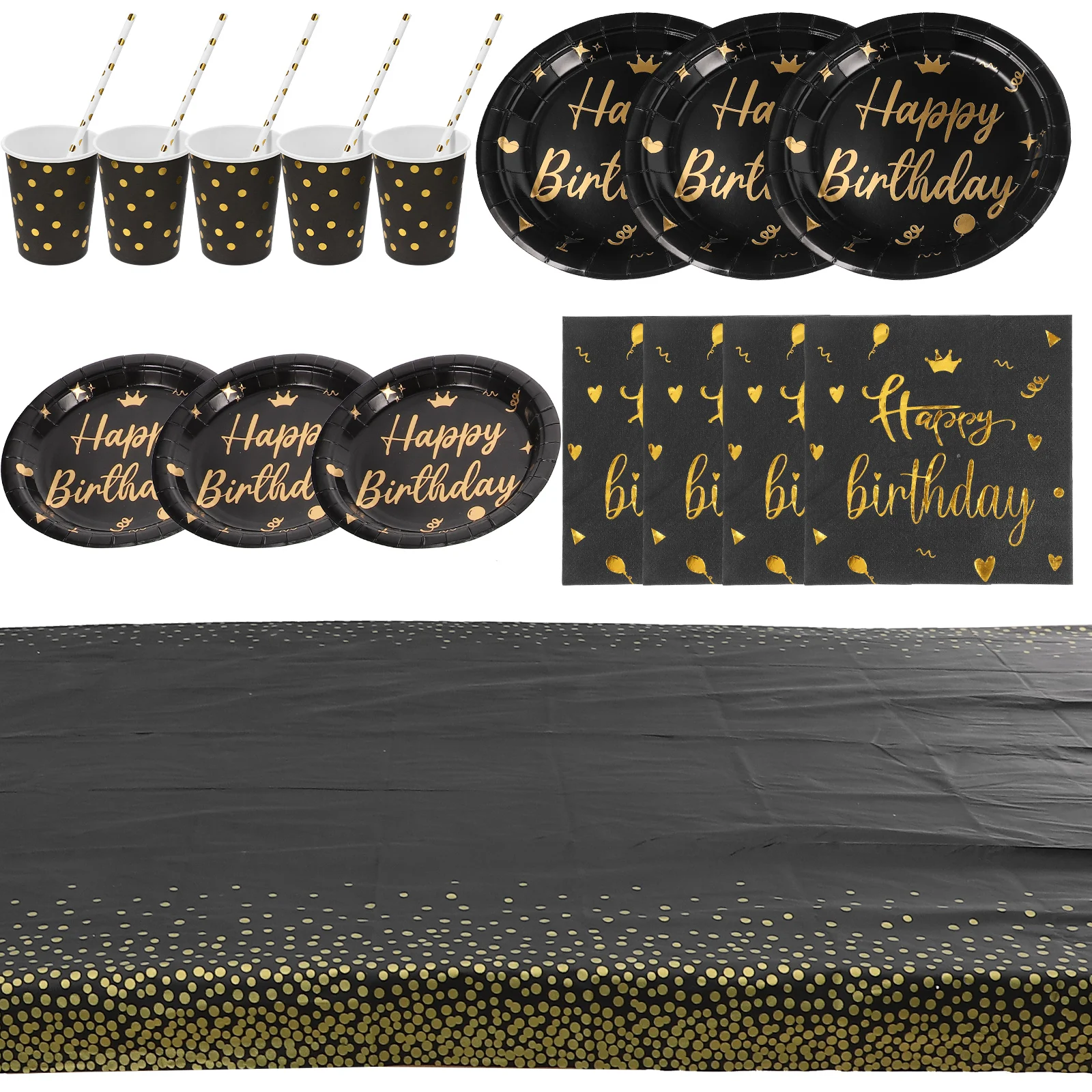 

Plates Napkins Cups Black Birthday Tableware Party Supplies Dinnerware Paper Child