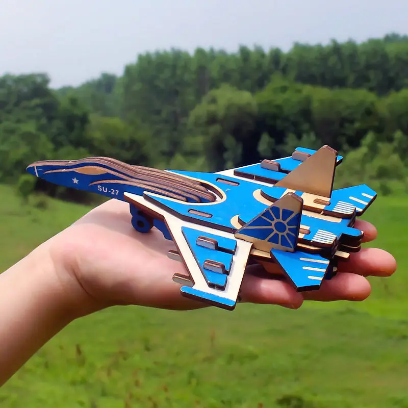 Wooden Puzzle 3D Model Student Handmade Military Aircraft Assembling Building Wooden Assembling Toys  Educational Toys