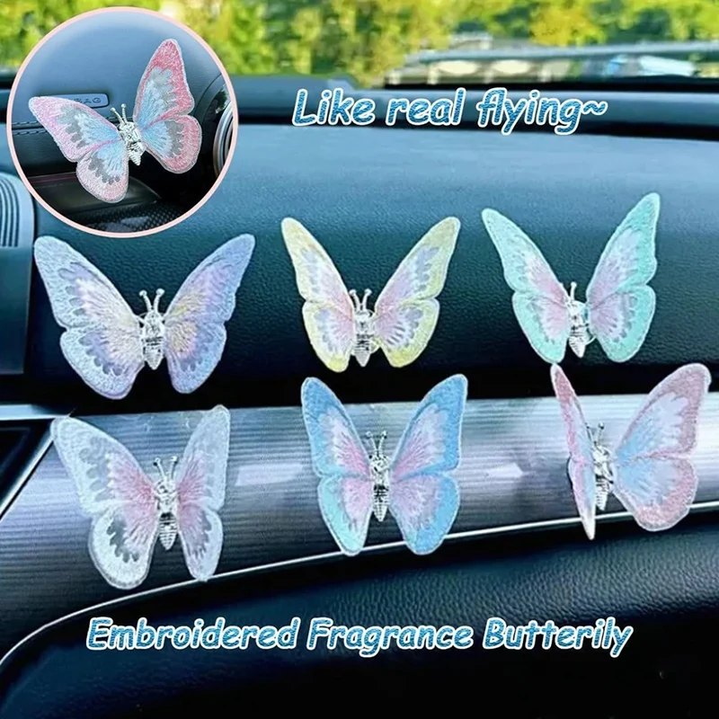 Multi-Colored Wing-Waving Butterfly,Embroidery Butterfly Car Decor, Car Dashboard Decorations, Butterfly Car Parts Accessories