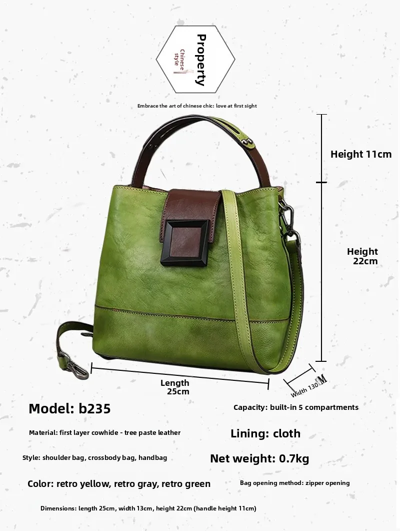 

Women's Bag Retro Genuine Leather Shoulder Bags Handmade Women Bucket Bag First Layer Cowhide Top-handle Bags For Female