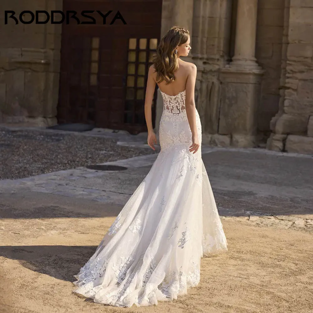 RODDRSY Modern Fit Strapless Wedding Dress Mermaid Sleeveless Luxury Bridal Gown Backless Appliques vestidos de novia Customized