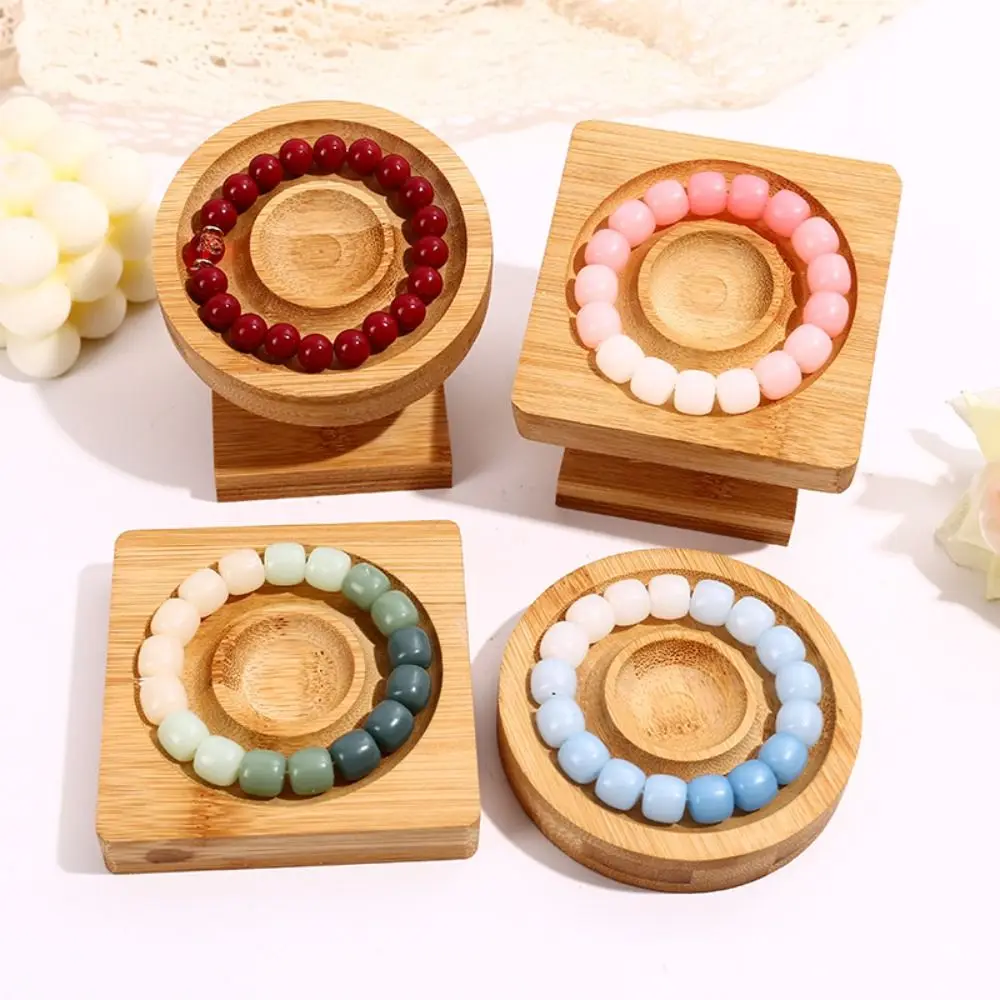 Multipurpose Bamboo Wooden Jewelry Tray Round Built-in Groove Bracelets Holder DIY Tools Organizer Bangle Display Case Ornament