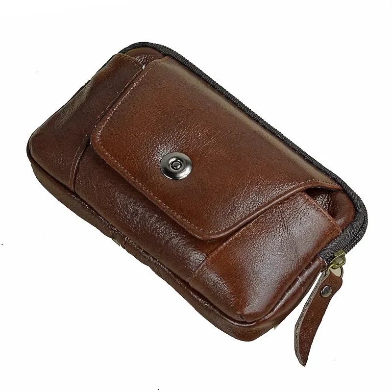 Men Genuine Leather Hip Bum Belt Bag Male Zipper Leather Phone Pouch Bag High Quality Waist Boy Fanny Packs Hand Bags Purses