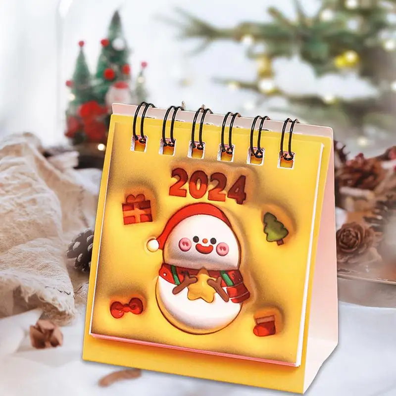 Desktop Calendar 2023-2024 Christmas Motivational Desk Decor Twin-Wire Binding Portable Small Desk Calendar Organizing