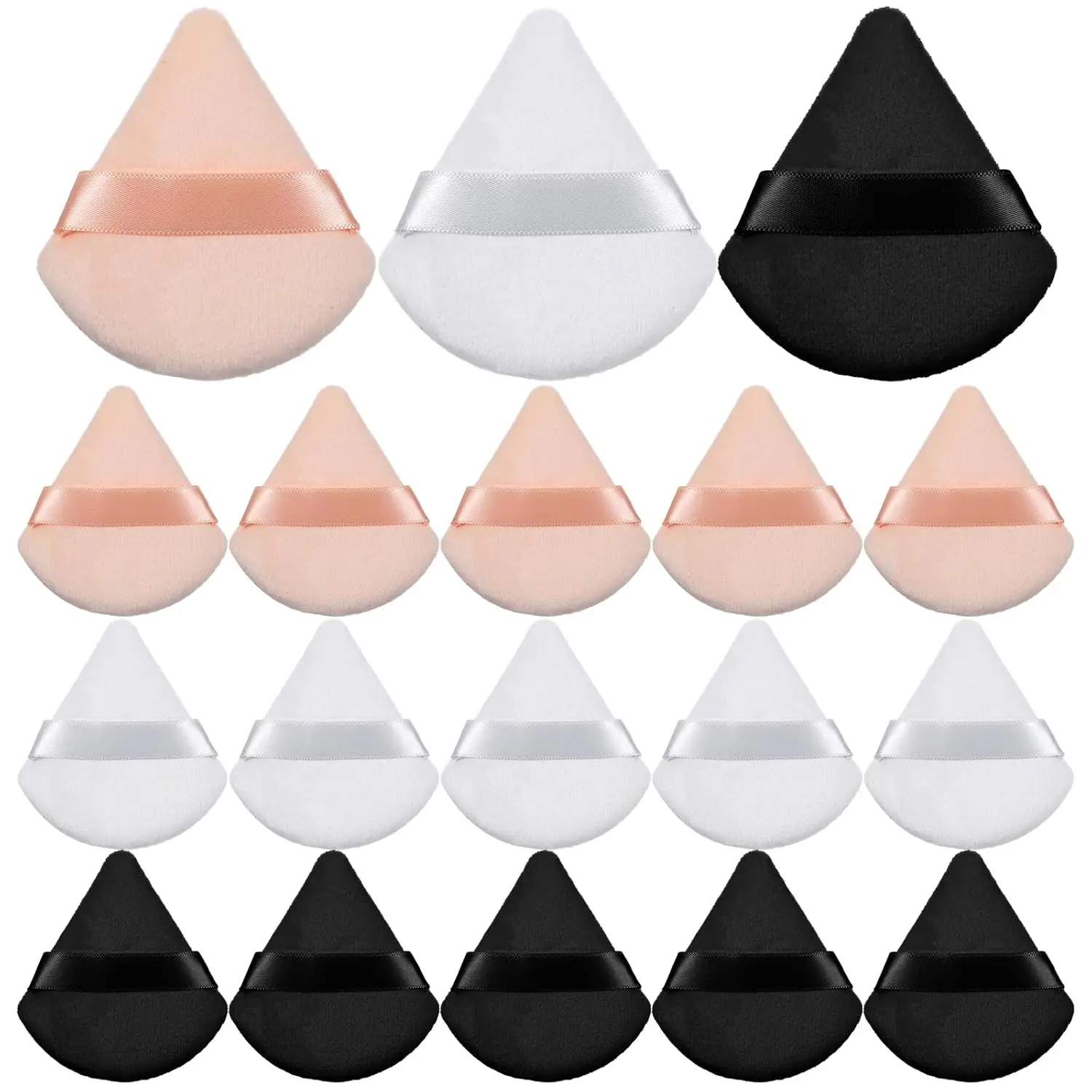 مجموعة منتفخة من بودرة القطيفة مكونة من 15 قطعة - إسفنجة مكياج مثلثة للبودرة/الأساس السائبة | خلاطات وجه خالية من اللاتكس قابلة للغسل بحجم مناسب للسفر