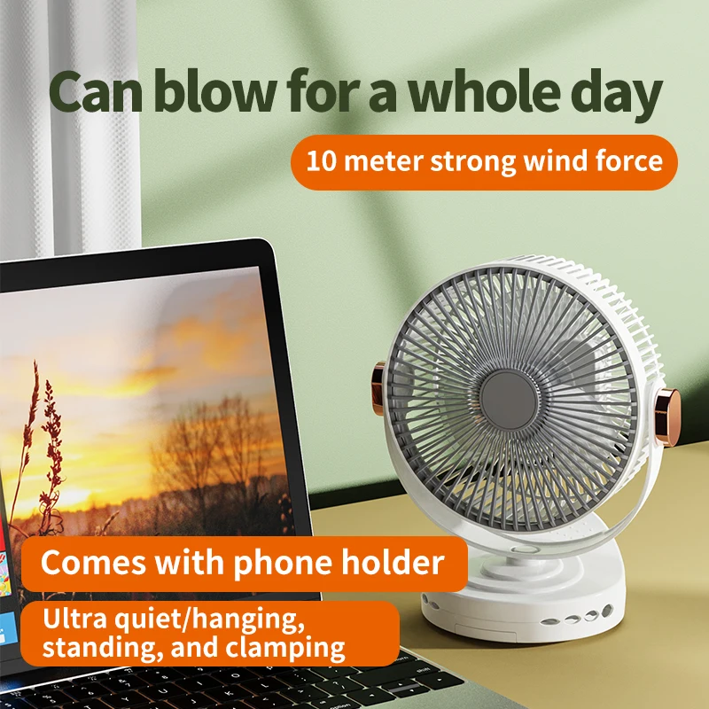 2026 جديد قابل للشحن 720 ° مروحة بمشبك قابلة للتعديل ومكيف هواء محمول ومروحة طاولة مع ضوء ليلي وحامل للهاتف المحمول #6