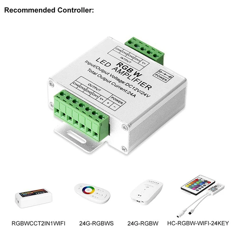 Hot 5X RGB/RGBW 5050 LED Strip Amplifier Controller Work With 4Pin/5Pin DC12V/DC24V 5050SMD LED Strip