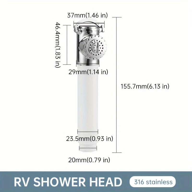 Handbrause aus Edelstahl für Wohnmobil, Boot, Hochdruck, wassersparendes Spray, Wohnmobil, Wohnwagen, Marine, Außendusche