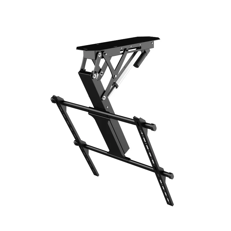 Motorized TV Ceiling Mount Remote Control Tilting Adjustable Height Function Flat Distance Steel Plastic Bracket Cart Box