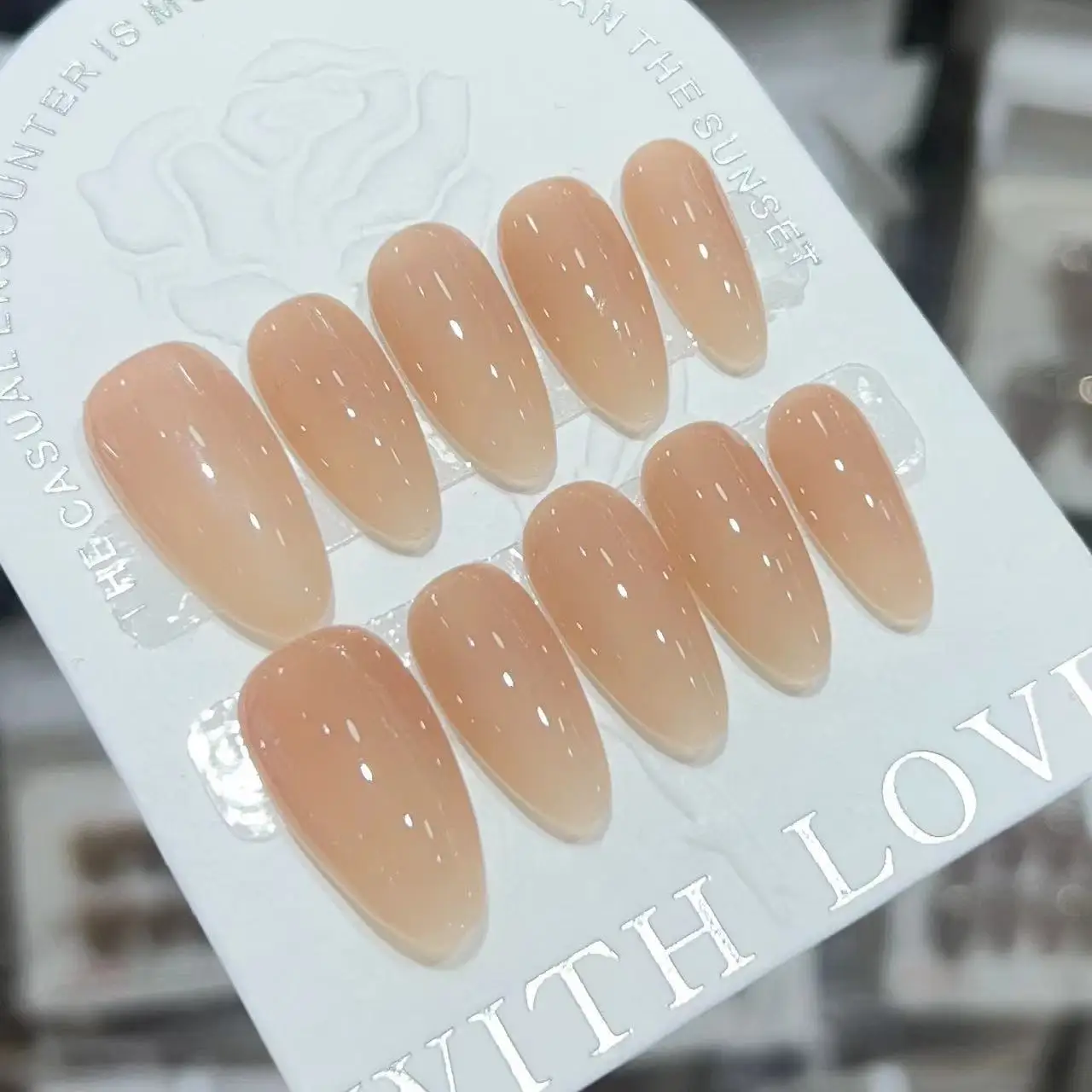 

10Pcs Handmade Press on Nails Nude Reusable Medium-length Short Elegant Fake Nails Natural Manicure Art Finger Tips