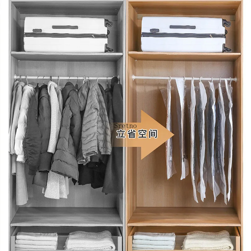 5-pieces Hanging Vacuum Bags Space Saving Clothes Compression Storage Bag Reusable Empty Pump Bags Clothes Wardrobe organizador
