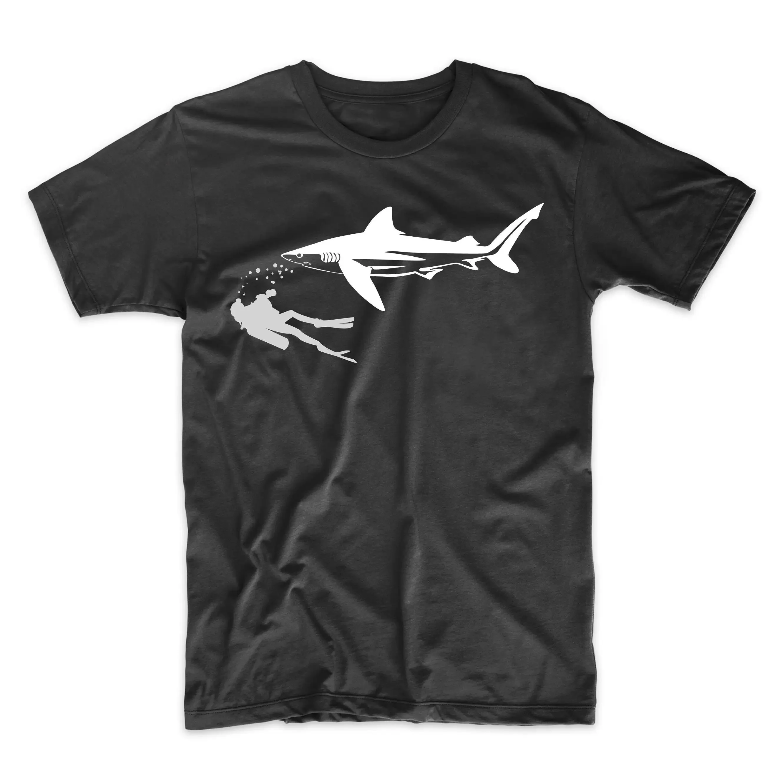 Men'S Shark T Shirt Scuba Diver Swimming With Tiger