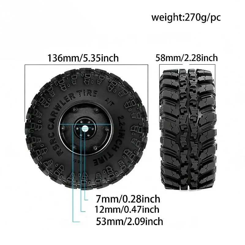 

2.2 RC Crawler Tires and Metal Beadlock Wheels 4PCS for 1/10 1/8 RC Crawler Car SCX10 I II III Pro TRX4 TRX6 Gen7/8 D90