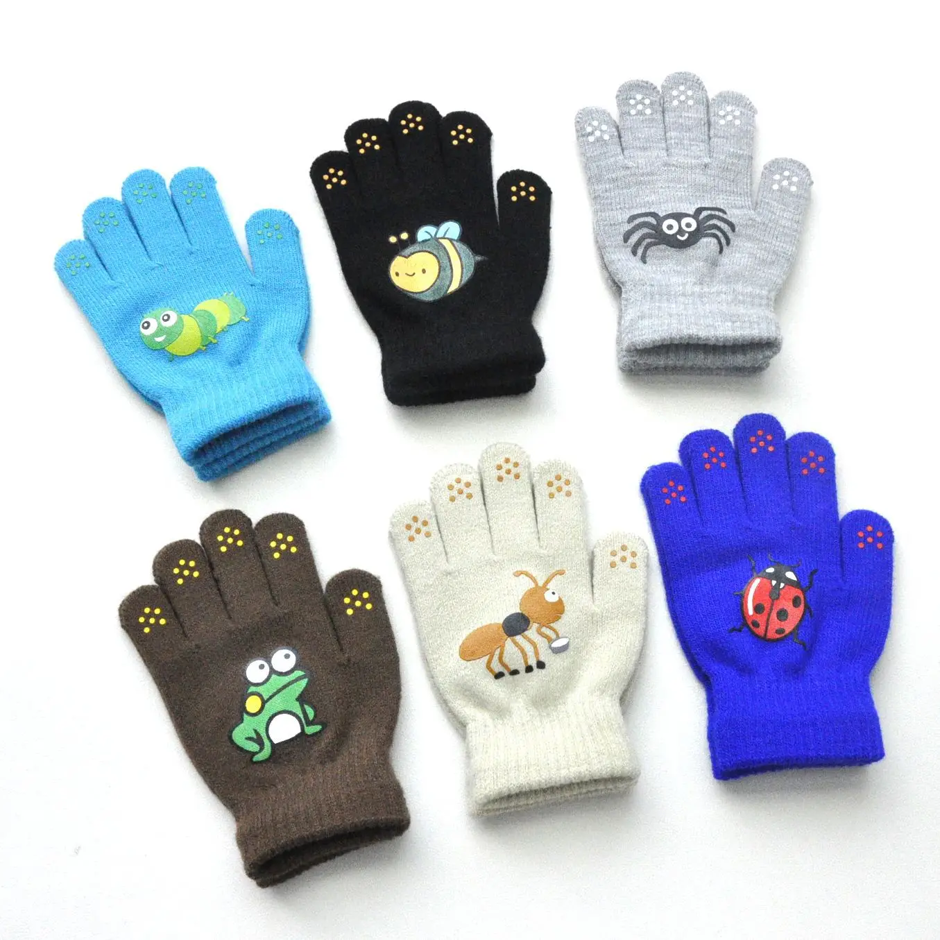 Children Knitted Warm Gloves For 5-12Y Baby Students Winter New Insect Full Finger Mittens Outdoor Cycling Skiing Gloves