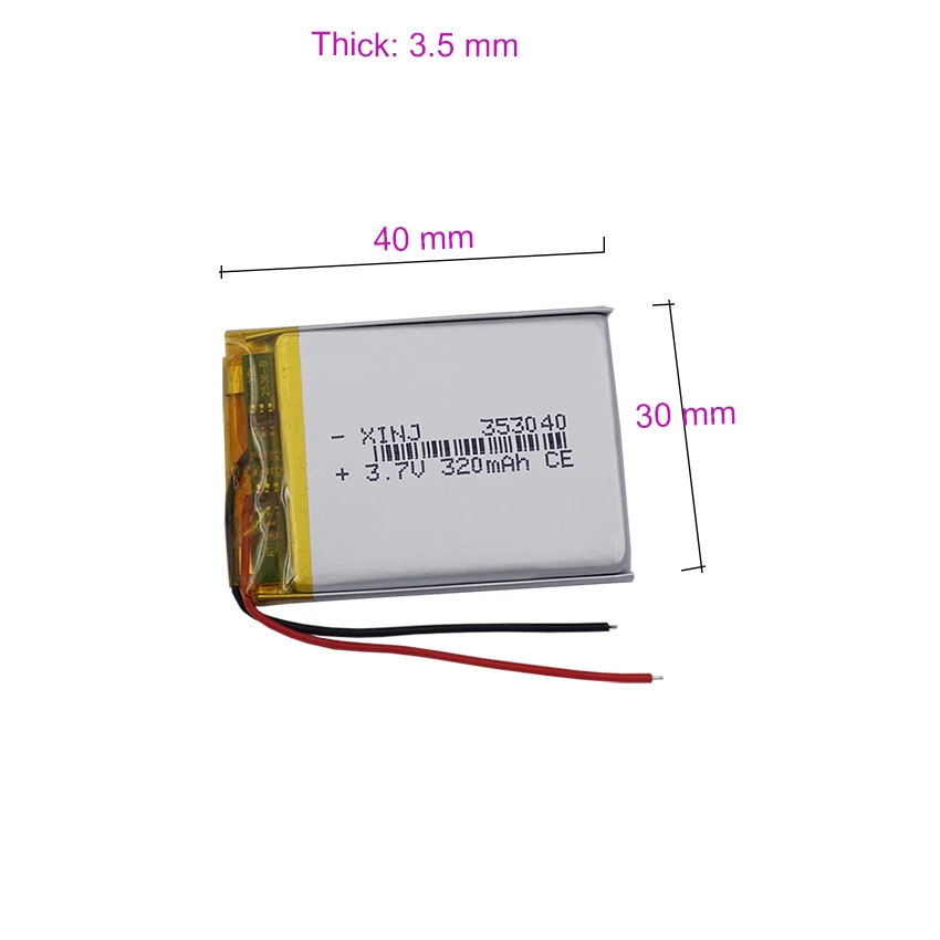 2 pcs 3.7v 320mah 1.18Wh Li-Polymer Rechargeable Li Lithium Battery 353040 Repair GPS Mp4 Bluetooth Speaker Headphones DashCam